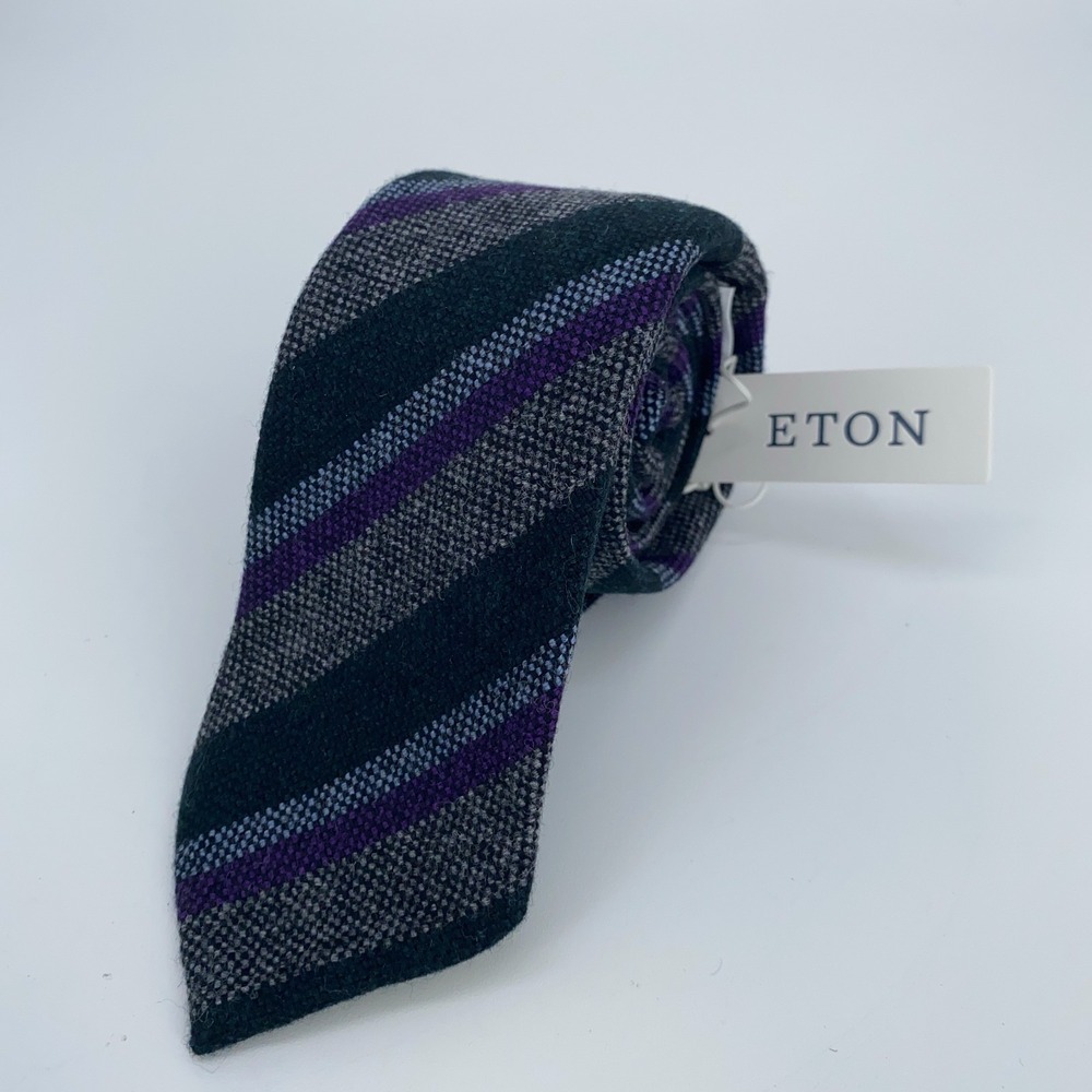 Eton Tie Mens One Size Multi Striped Wool Classic Luxury Necktie Italy Made NWT